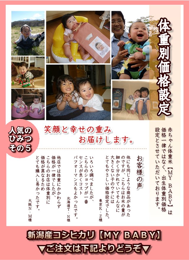 内祝い米・出産内祝い米・赤ちゃん体重米・新潟産コシヒカリ